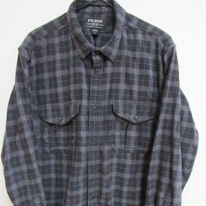 Filson Alaskan Guide Heather Black Plaid Flannel Long Sleeve Button-Up Shirt XL